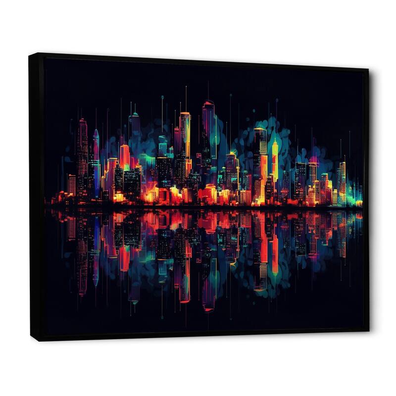 Designart "Orange And Green Deco Horizons" City Art Deco Framed Wall